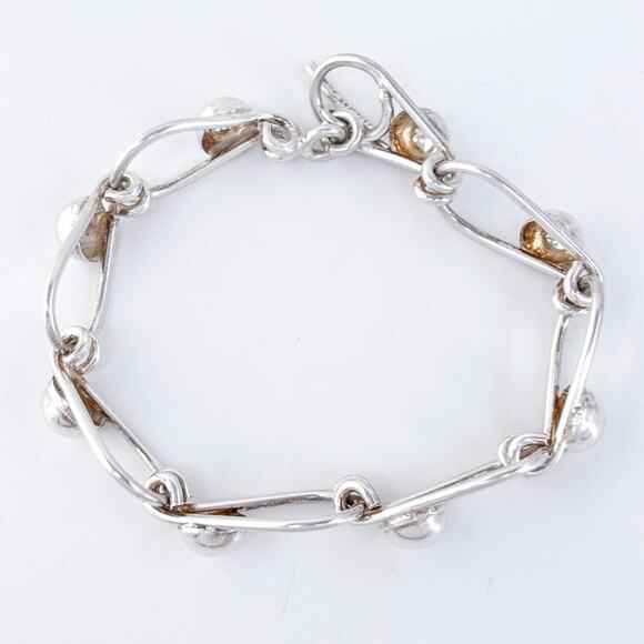 Vintage Mexico Sterling Silver 925 Modernist Ball Link Bracelet 7.25" - Picture 4 of 7